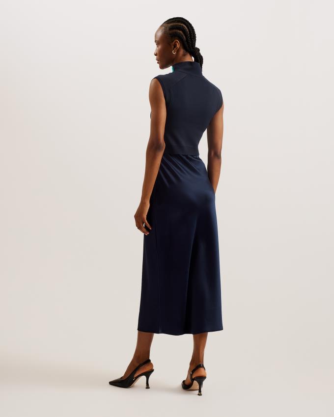 Peignoir Ted Baker Twist Neck Midi With Satin Bleu Marine Femme | KIK-39661134